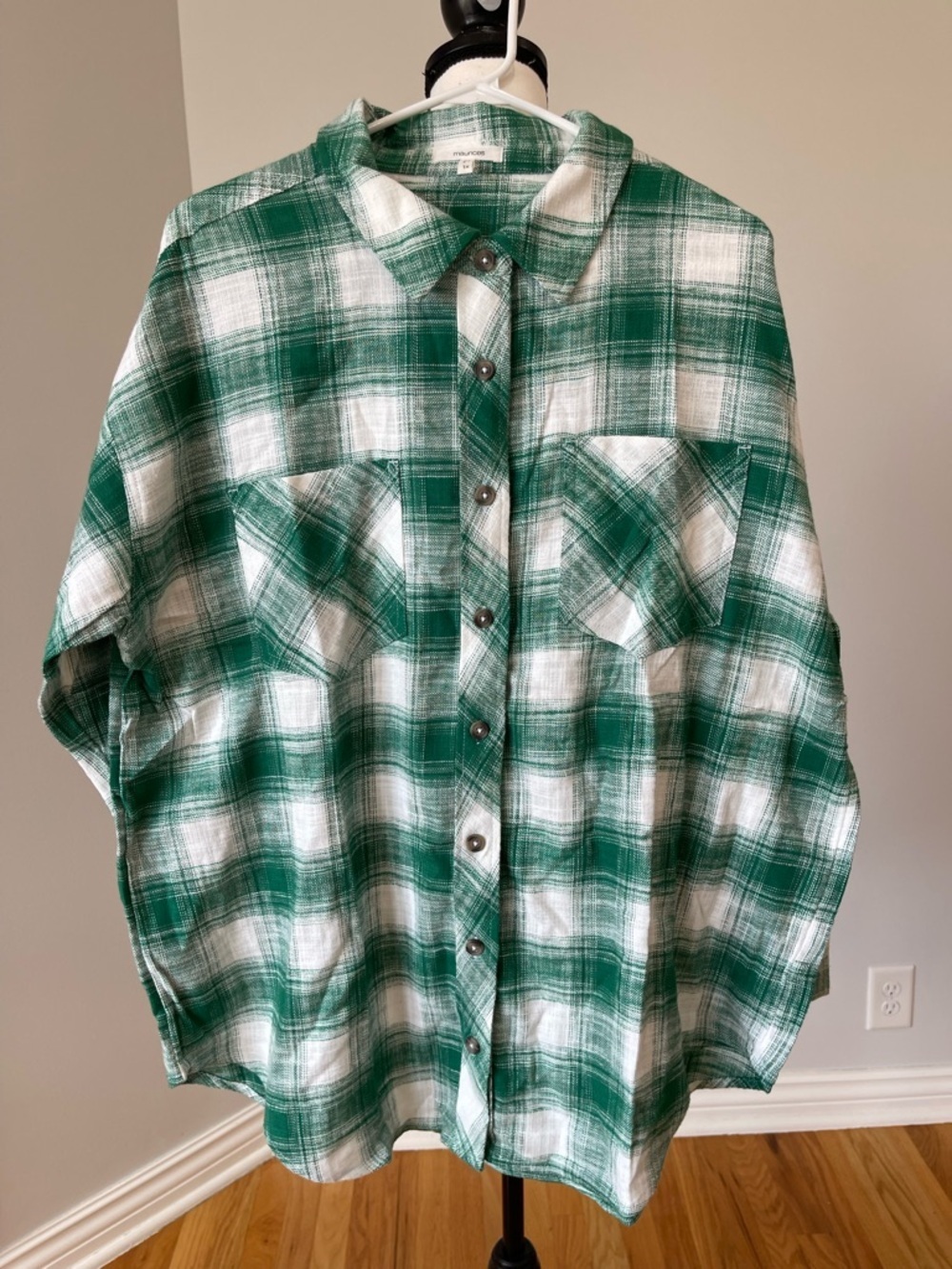 Maurices 1X New green plaid flannel shirt gorpcore granola girl camping hiking